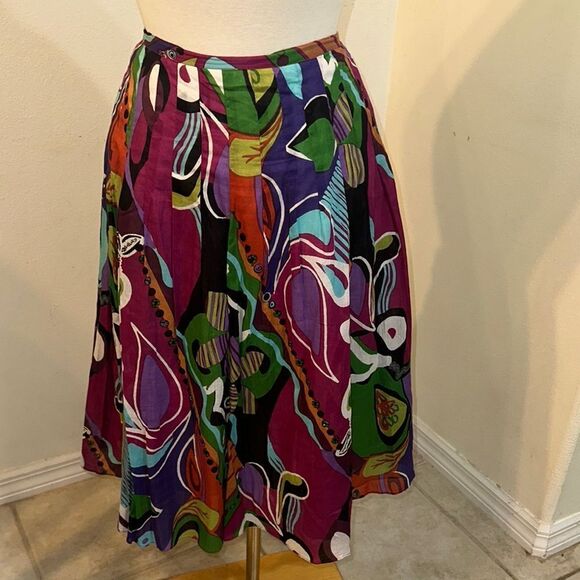 Casual Studio MADE IN INDIA Colorful Abstract Women's Gauze Skirt Size M - Picture 4 of 13